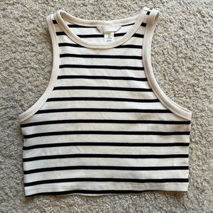 H&M ribbed razorback crop top in beige/black stripes